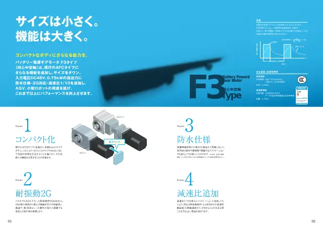 Nissei Co., Ltd. "バッテリー電源ギアモータ SDシリーズ F3タイプ 同心中空軸タイプ" belgesinin 2. sayfasındaki Batarya Güçlü Dişli Motor F3 Tipi (Eşmerkezli Boş Mil)