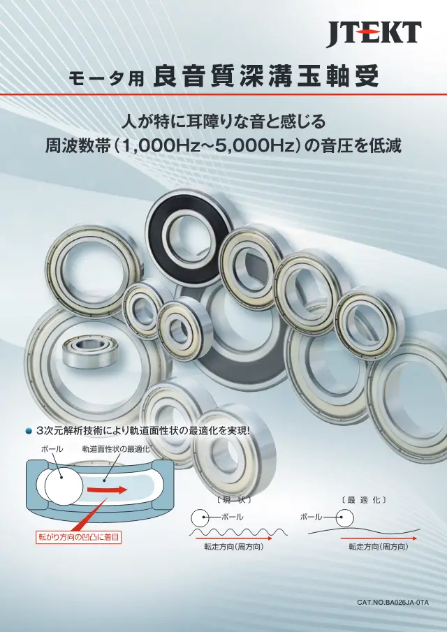 Motor-Serie 63 Deep-Groove-Kugellager mit verbesserter Geräuschqualität auf Seite 1 von „モータ用 良音質深溝玉軸受“ (JTEKT Co., Ltd.)