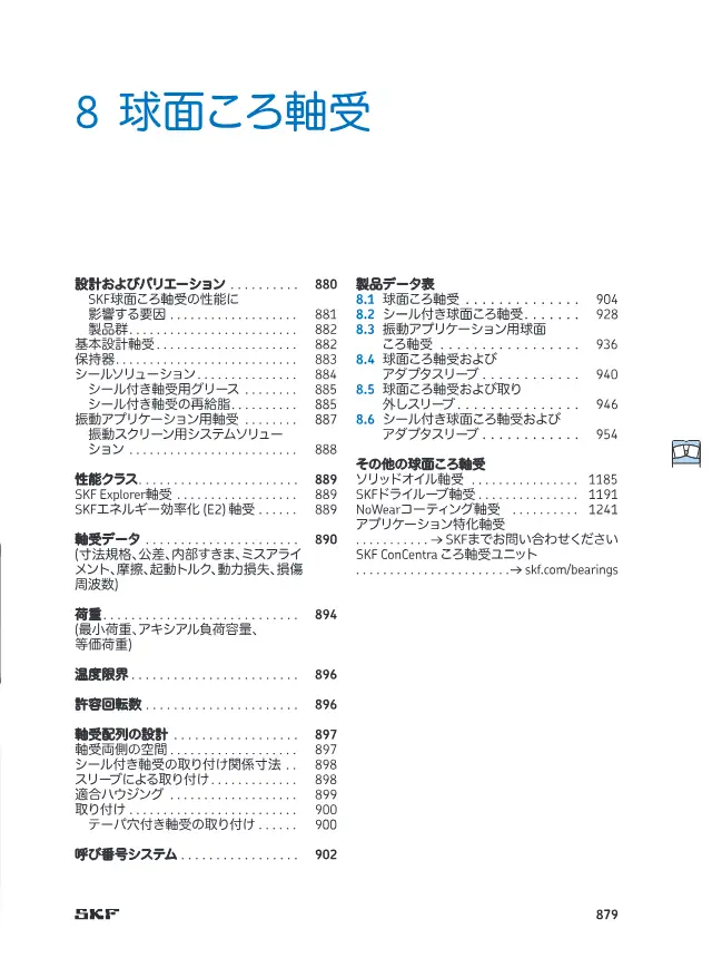 Spherical Roller Bearing on page 2 of SKF "SKF 球面ころ軸受 (製品データ表 8章抜粋)"