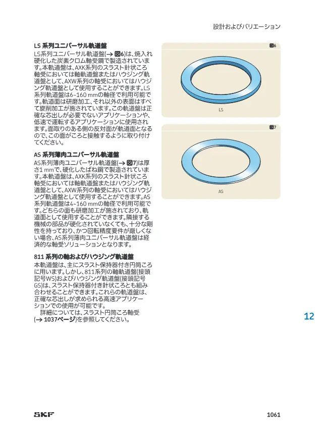 SKF《SKF スラスト針状ころ軸受 設計・製品データ(12章抜粋)》第6页（刊载薄肉ユニバーサル軌道盤 AS系列）