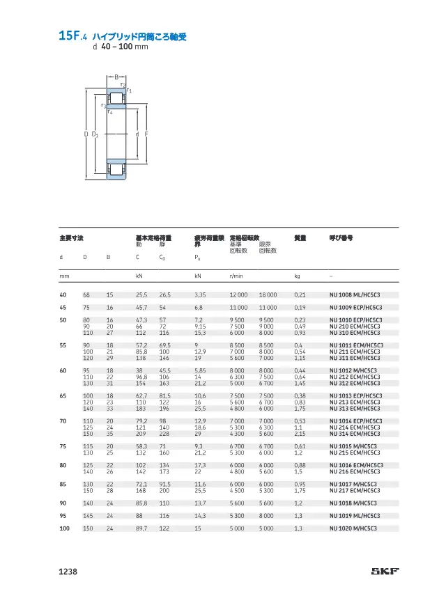 Hybrid Cylindrical Roller Bearing on page 91 of SKF "SKF 転がり軸受カタログ 15 エンジニアリング製品 15A センサー軸受ユニット"
