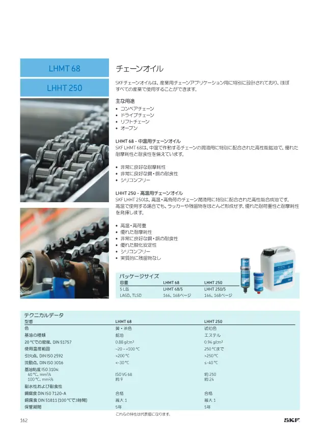 SKF《SKFメンテナンス製品と潤滑製品》第164页（刊载LHHT 250 高温用链条油）