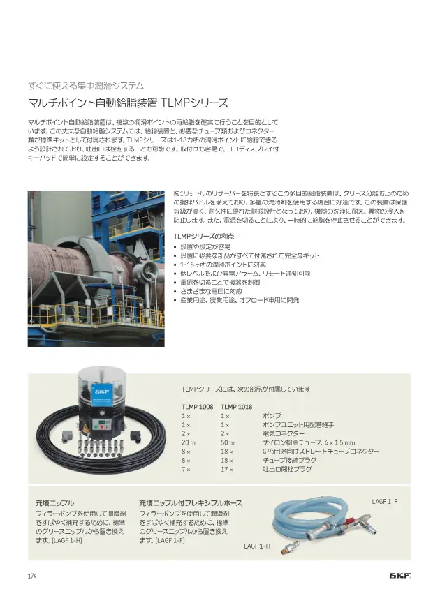 SKF Multipoint Automatic Lubrication Unit TLM P Series on page 176 of SKF "SKFメンテナンス製品と潤滑製品"