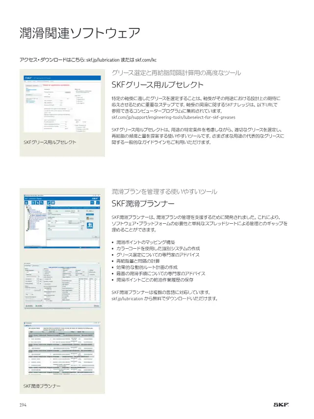 SKF Lubrication Planner on page 196 of SKF "SKFメンテナンス製品と潤滑製品"