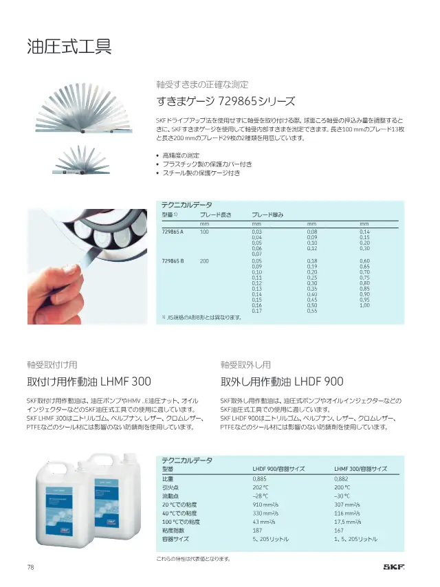 Feeler Gauge 729865 Series on page 80 of SKF "SKFメンテナンス製品と潤滑製品"