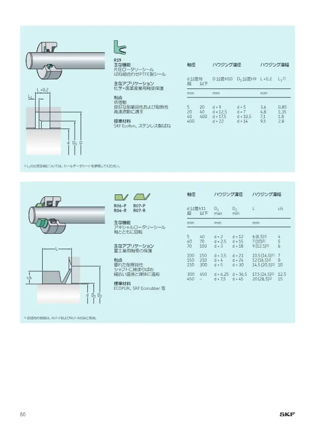 Single-Acting Rotary Seal (R19 Series) on page 80 of SKF "切削加工シール製品ラインアップ"