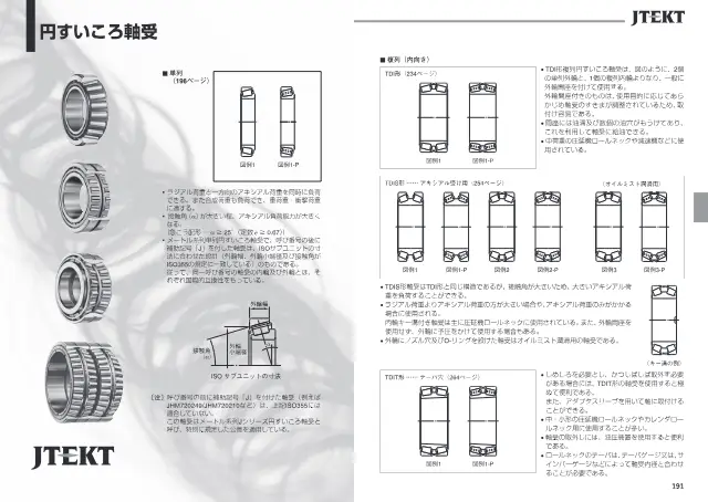JTEKT株式会社《JTEKT 大形転がり軸受カタログ（技術解説・軸受寸法表）》第99页（刊载单列圆锥滚子轴承）
