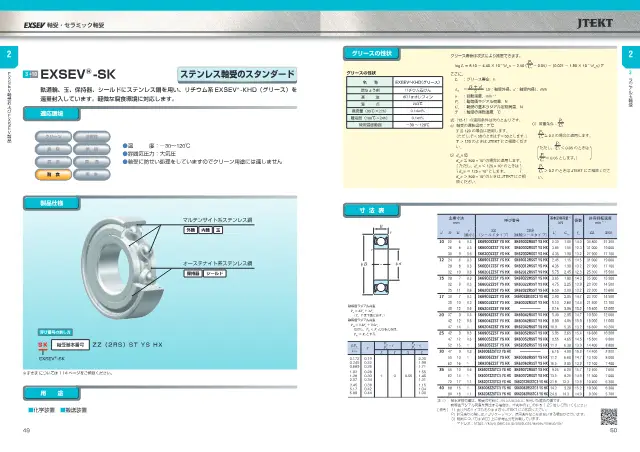 EXSEV-SK on page 30 of JTEKT Corporation "特殊環境用軸受シリーズ 軸受・セラミック軸受 (EXSEV Bearings and CERAMIC Bearings for Extreme Special Environments)"
