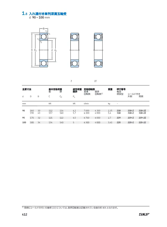Single-Row Deep Groove Ball Bearing with Snap Ring Groove on page 119 of SKF "SKF 深溝玉軸受 製品カタログ(設計およびバリエーション)"