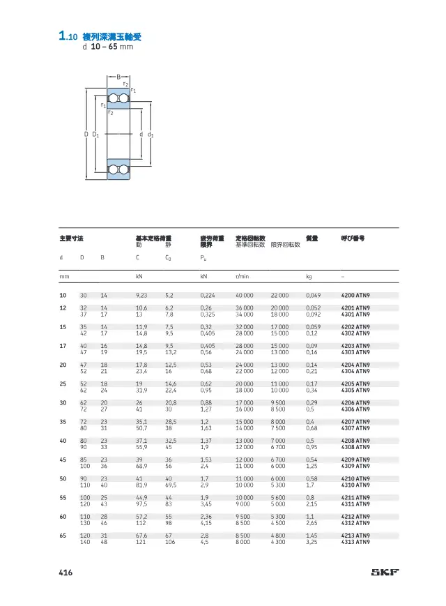 Double-Row Deep Groove Ball Bearing on page 123 of SKF "SKF 深溝玉軸受 製品カタログ(設計およびバリエーション)"