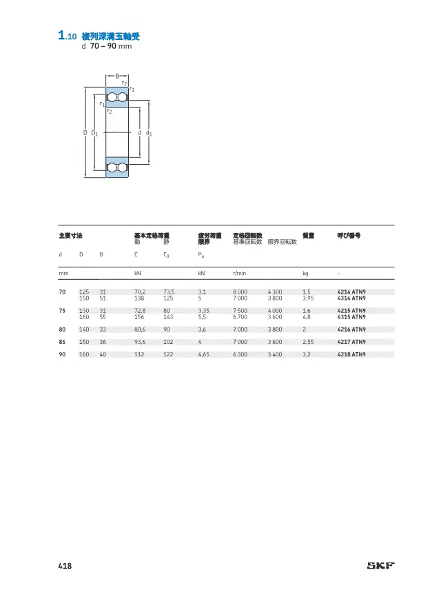 Deep Groove Ball Bearing on page 125 of SKF "SKF 深溝玉軸受 製品カタログ(設計およびバリエーション)"