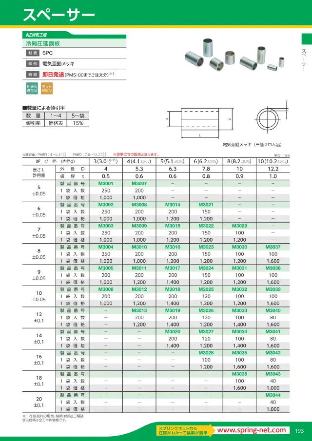 Espaçador na página 19 de "スプリングネット 製品カタログ（ページ抜粋）" de Springnet