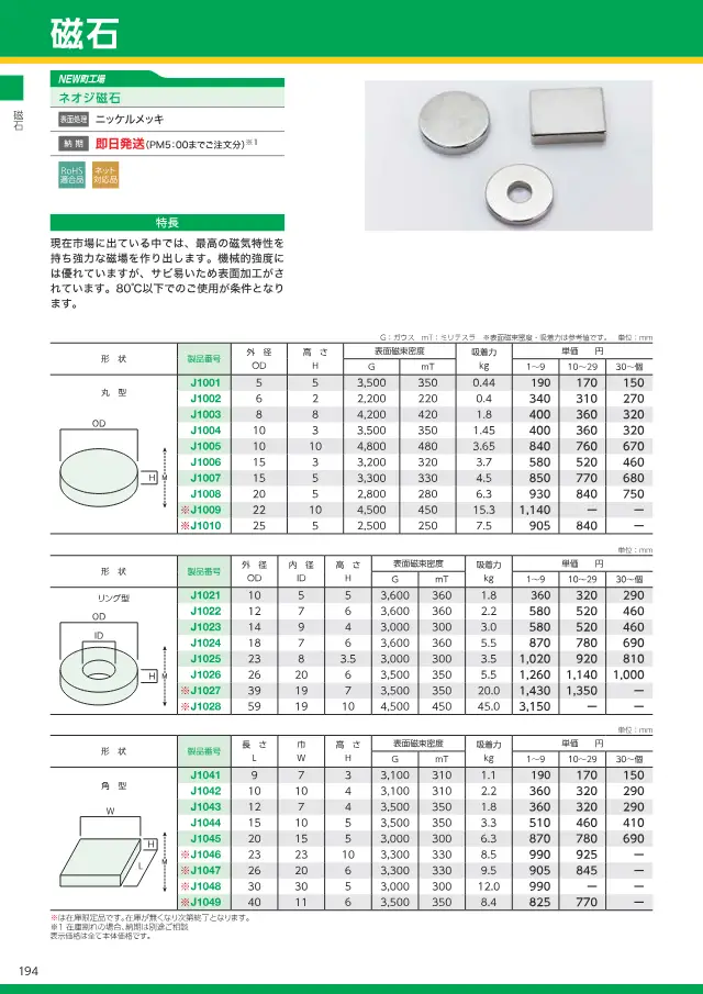Ímã de Neodímio na página 20 de "スプリングネット 製品カタログ（ページ抜粋）" de Springnet